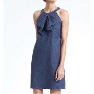 Banana Republic bow detail chambray denim sleeveless dress